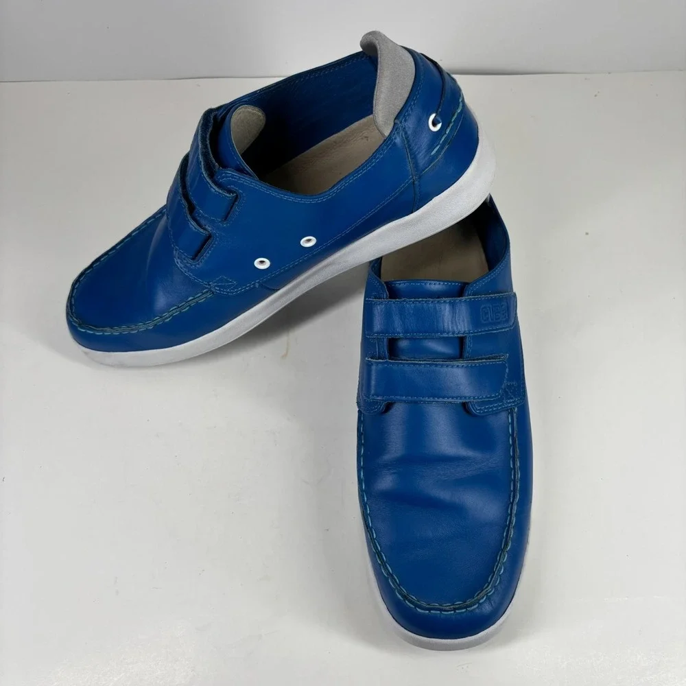 CLAE Cousteau Men's 12 Royal Blue Leather Double-Strap Moc-Toe Boat Shoe Sneaker
